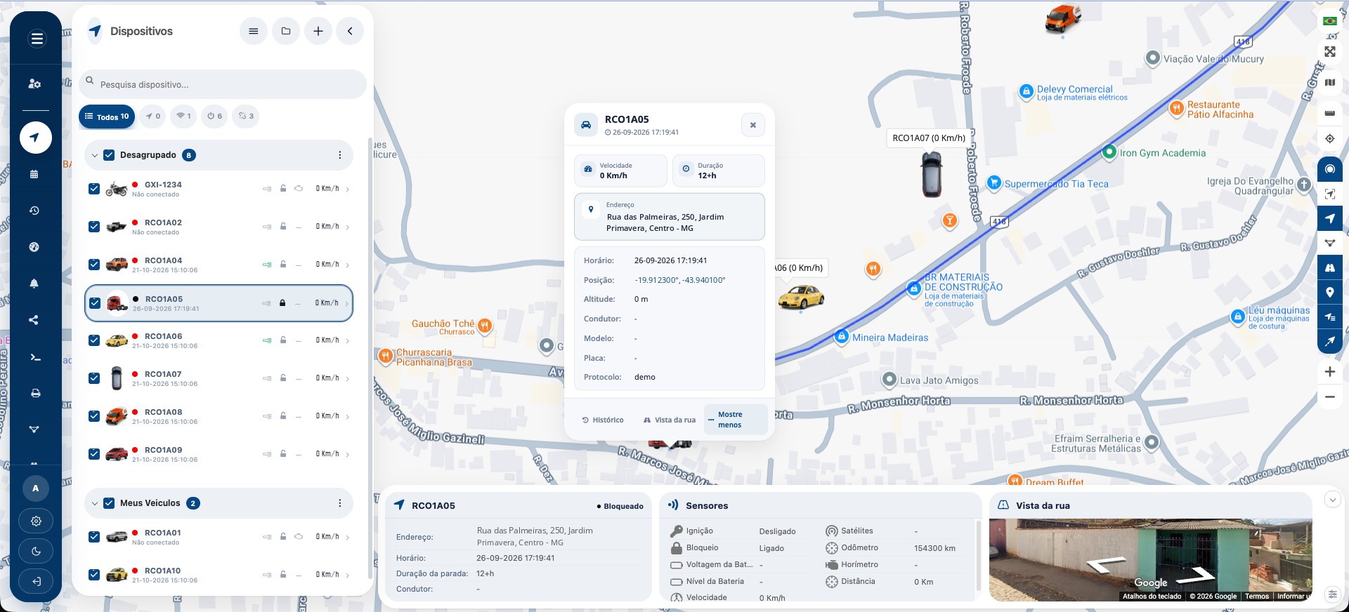 Tela da plataforma web de rastreamento
